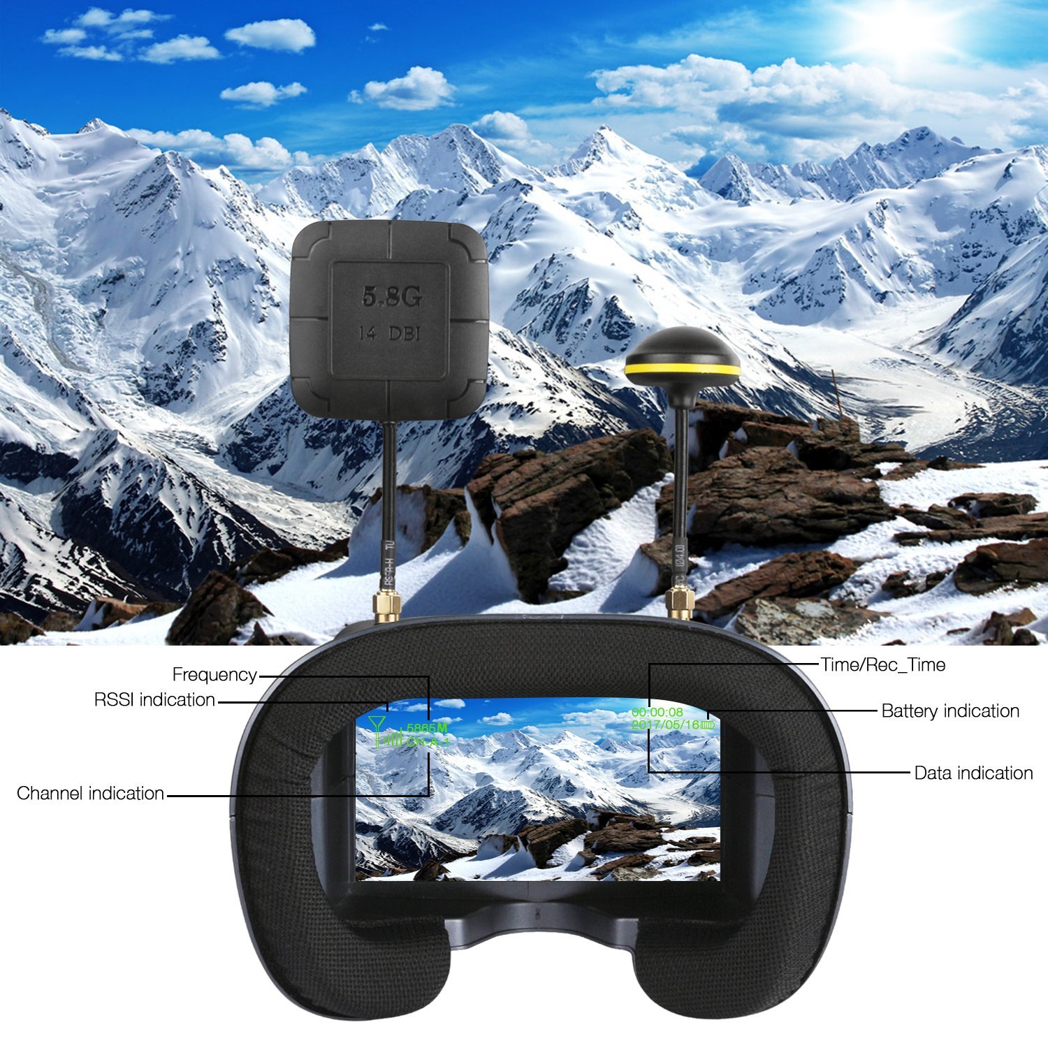 008D 5.8G 40CH 4.3 Inch 800*48 - Skyzone Cobra X V2 Fpv Goggles ulasan dan harga